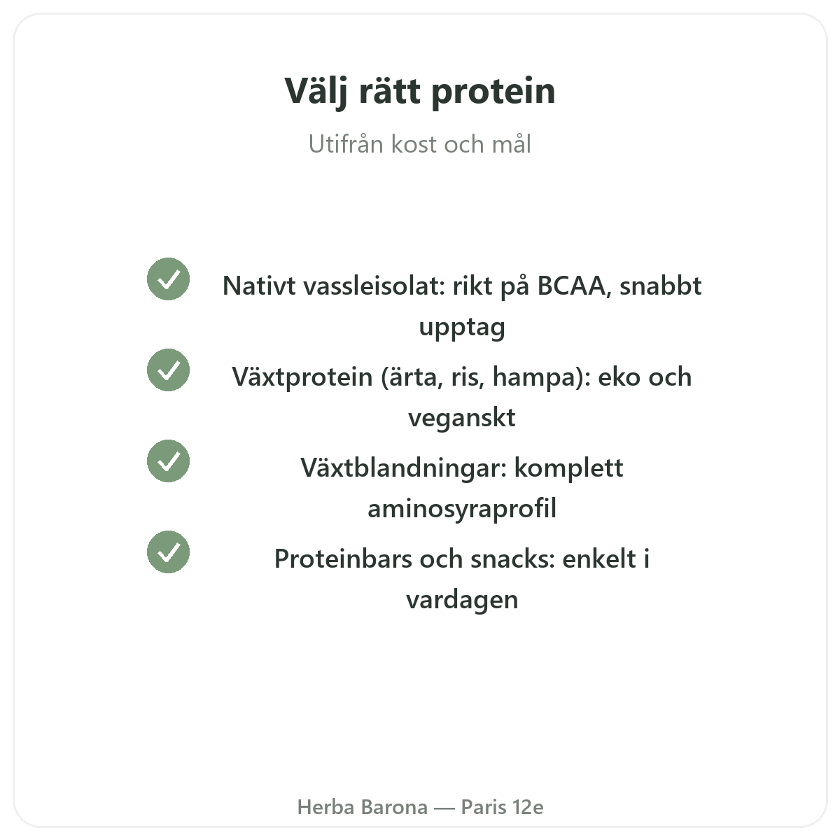 Protein whey vegetabiliskt Paris - kvalitetslöften hos Herba Barona Paris 12e
