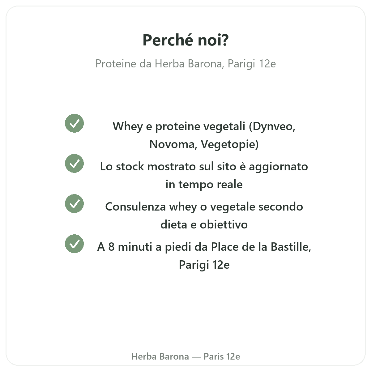 Perché acquistare Proteine whey vegetale Parigi a Parigi da Herba Barona Paris 12e
