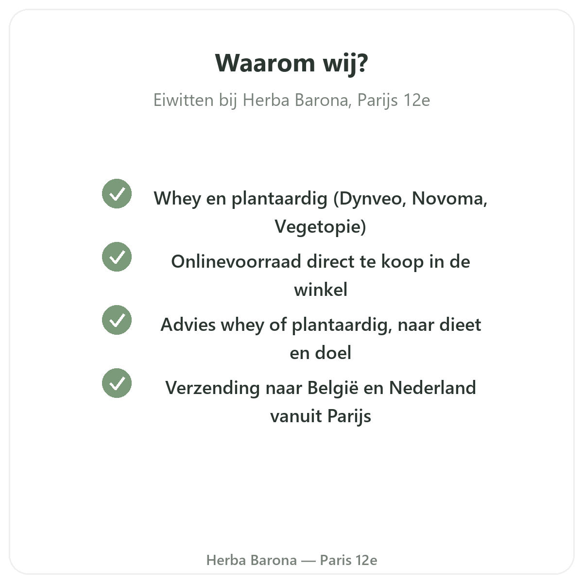 Waarom wei- en plantaardige eiwitten kopen in Parijs bij Herba Barona Parijs 12e