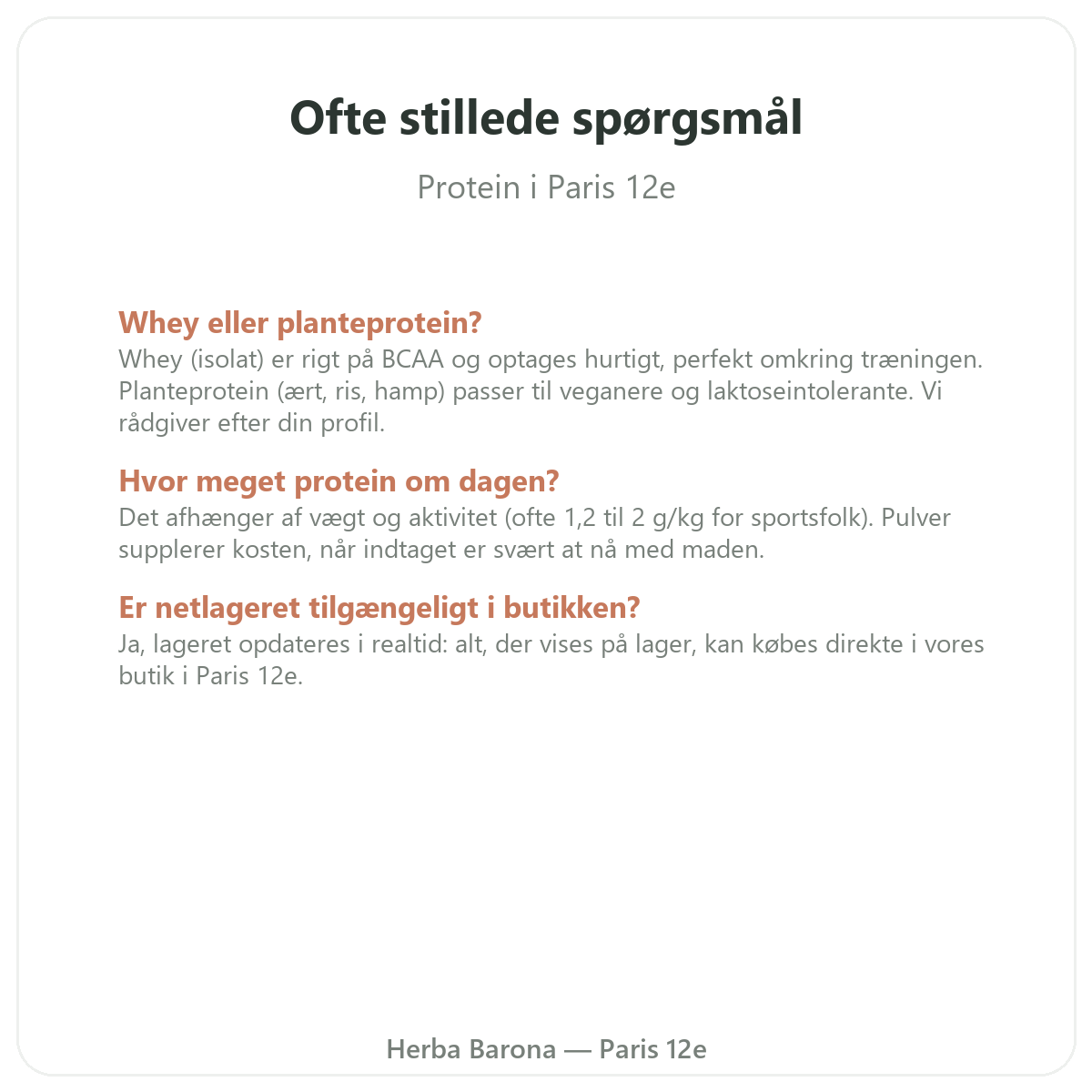 Ofte stillede spørgsmål om Protein whey vegetabilsk Paris i Paris - Herba Barona Paris 12