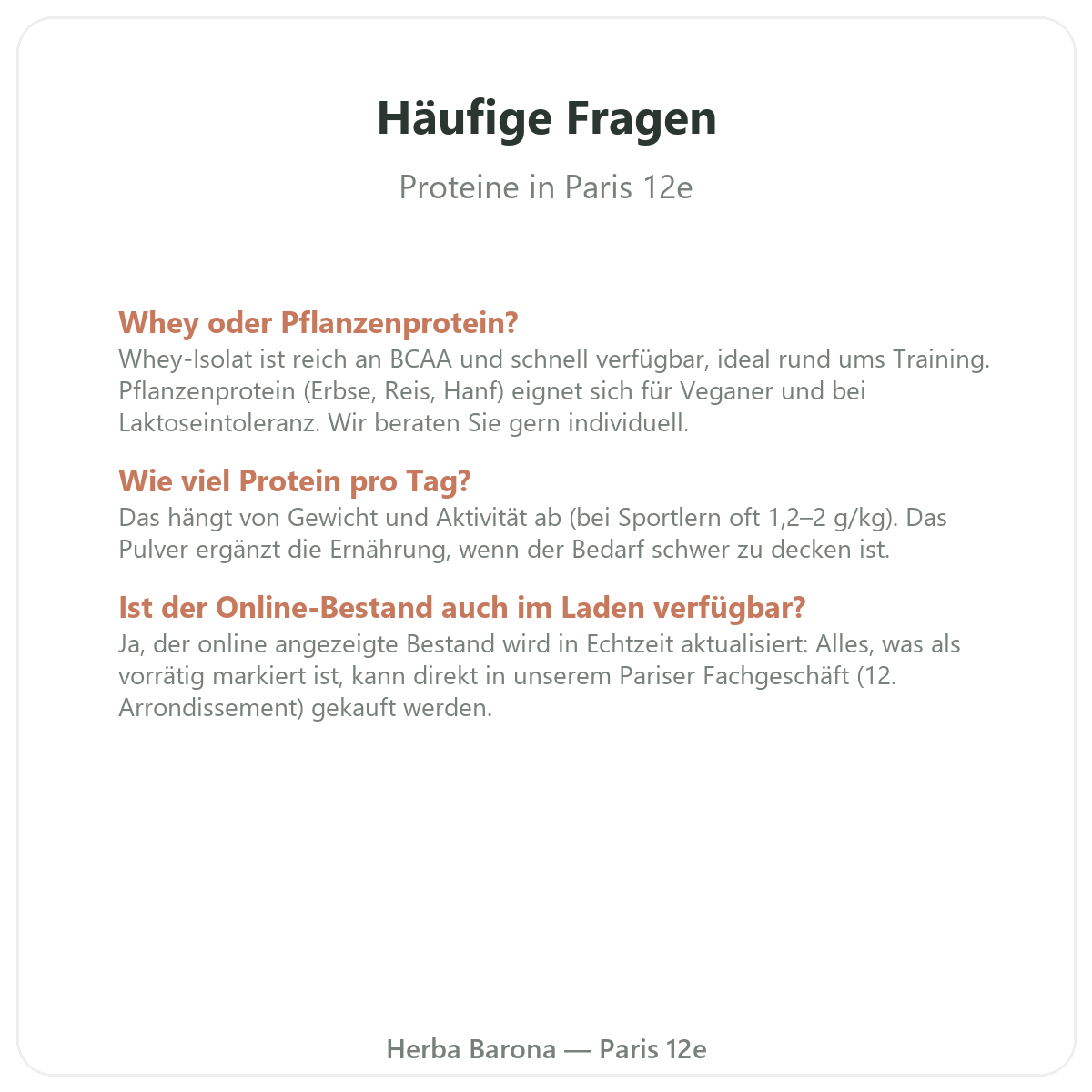 Häufige Fragen zu Proteine Whey pflanzlich Paris - Herba Barona Paris 12e
