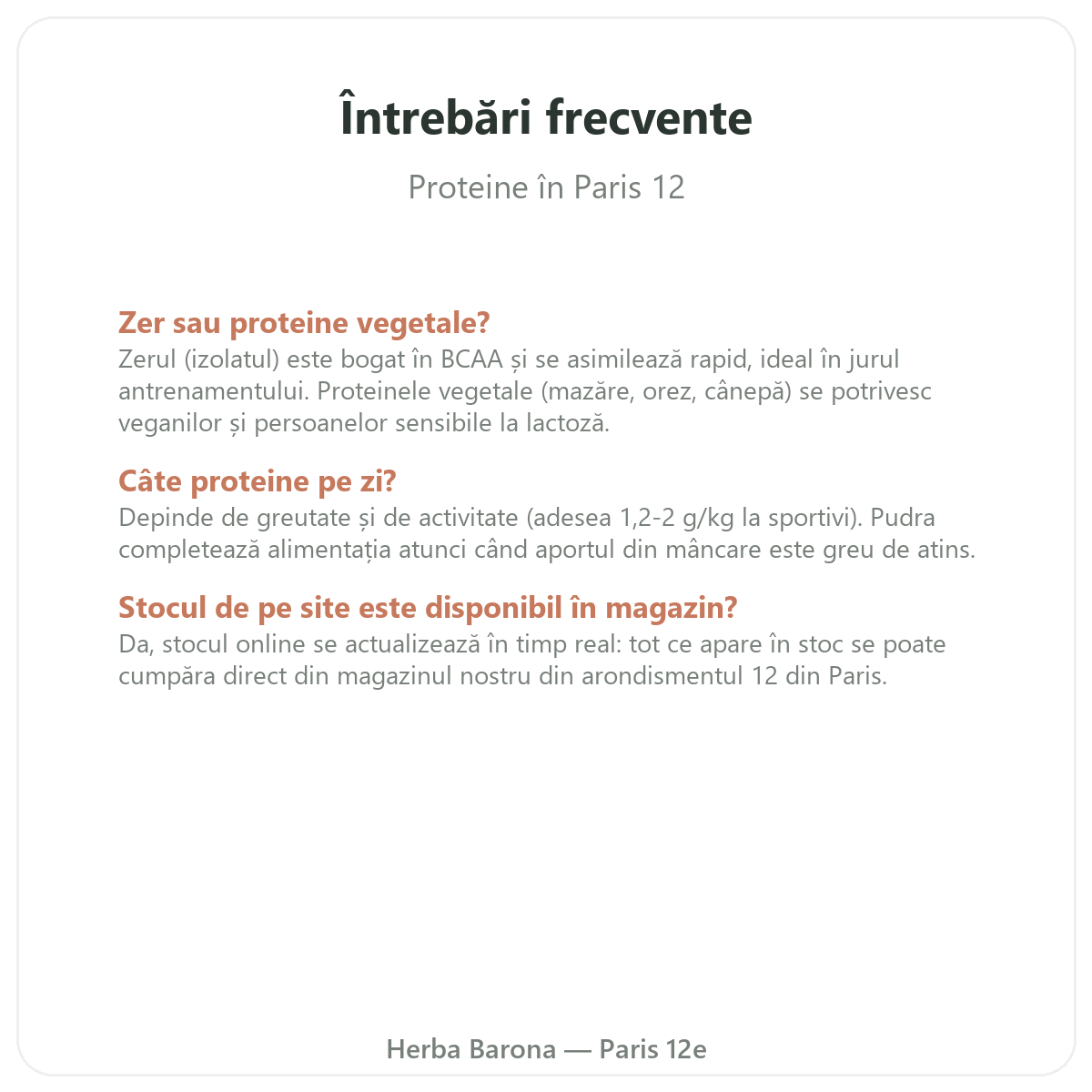 Întrebări frecvente Proteine whey vegetale Paris la Paris — Herba Barona Paris 12e