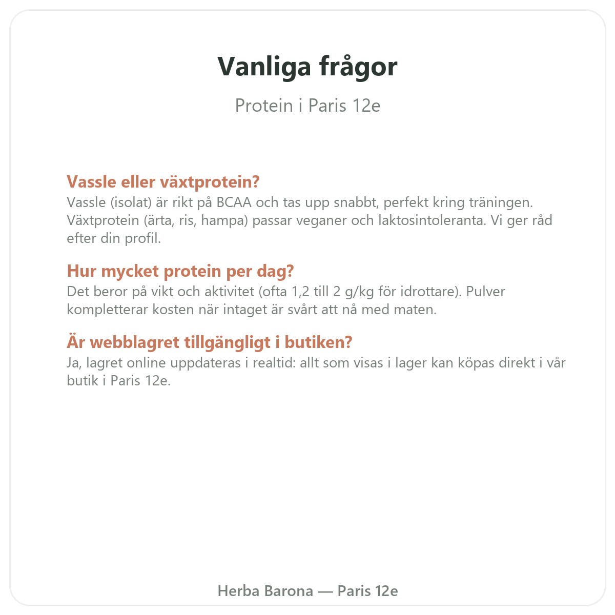 Vanliga frågor protein whey vegetabiliskt i Paris - Herba Barona Paris 12e