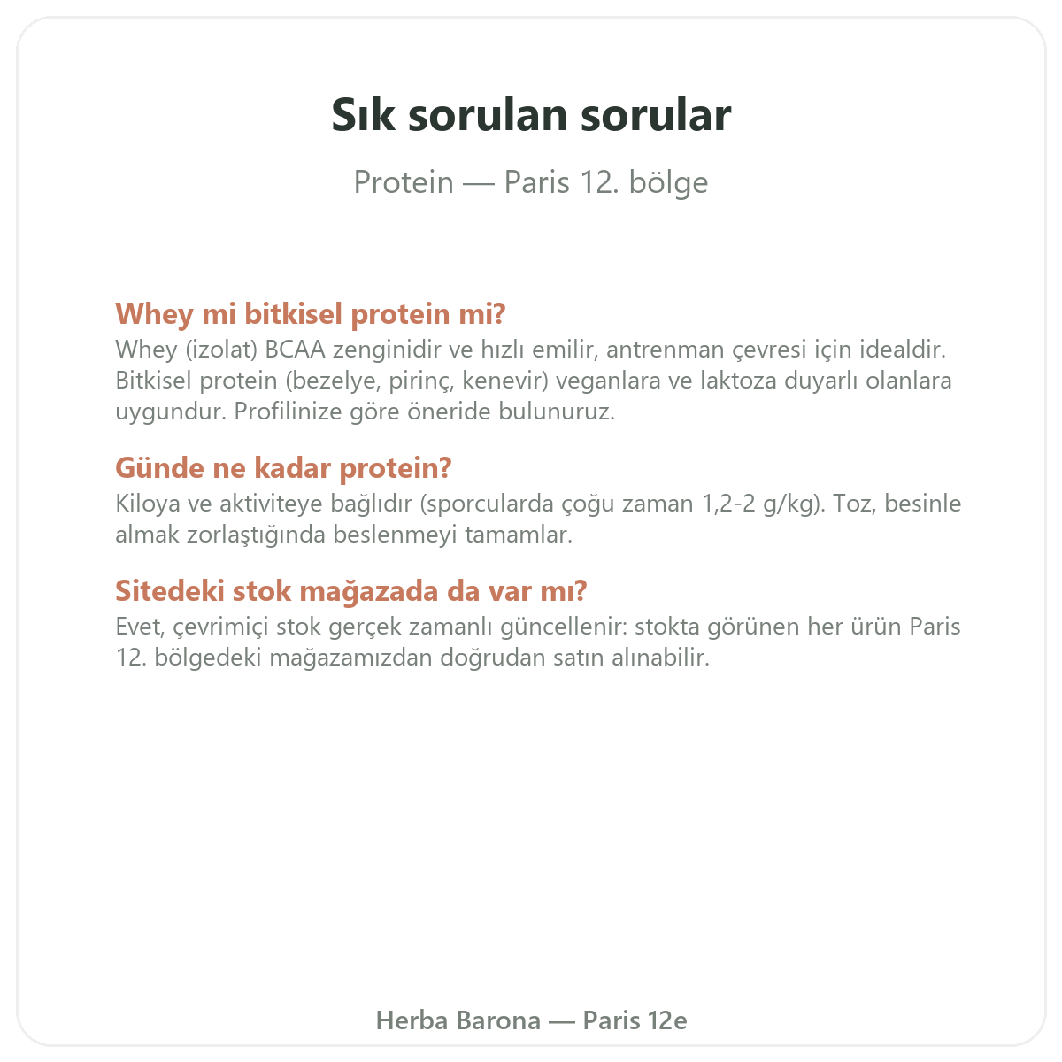 Paris’te proteinler hakkında sık sorulan sorular — Herba Barona Paris 12. bölge
