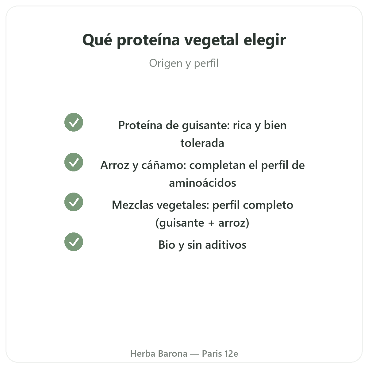 Proteinas vegetales Paris Paris - compromisos de calidad en Herba Barona Paris 12e
