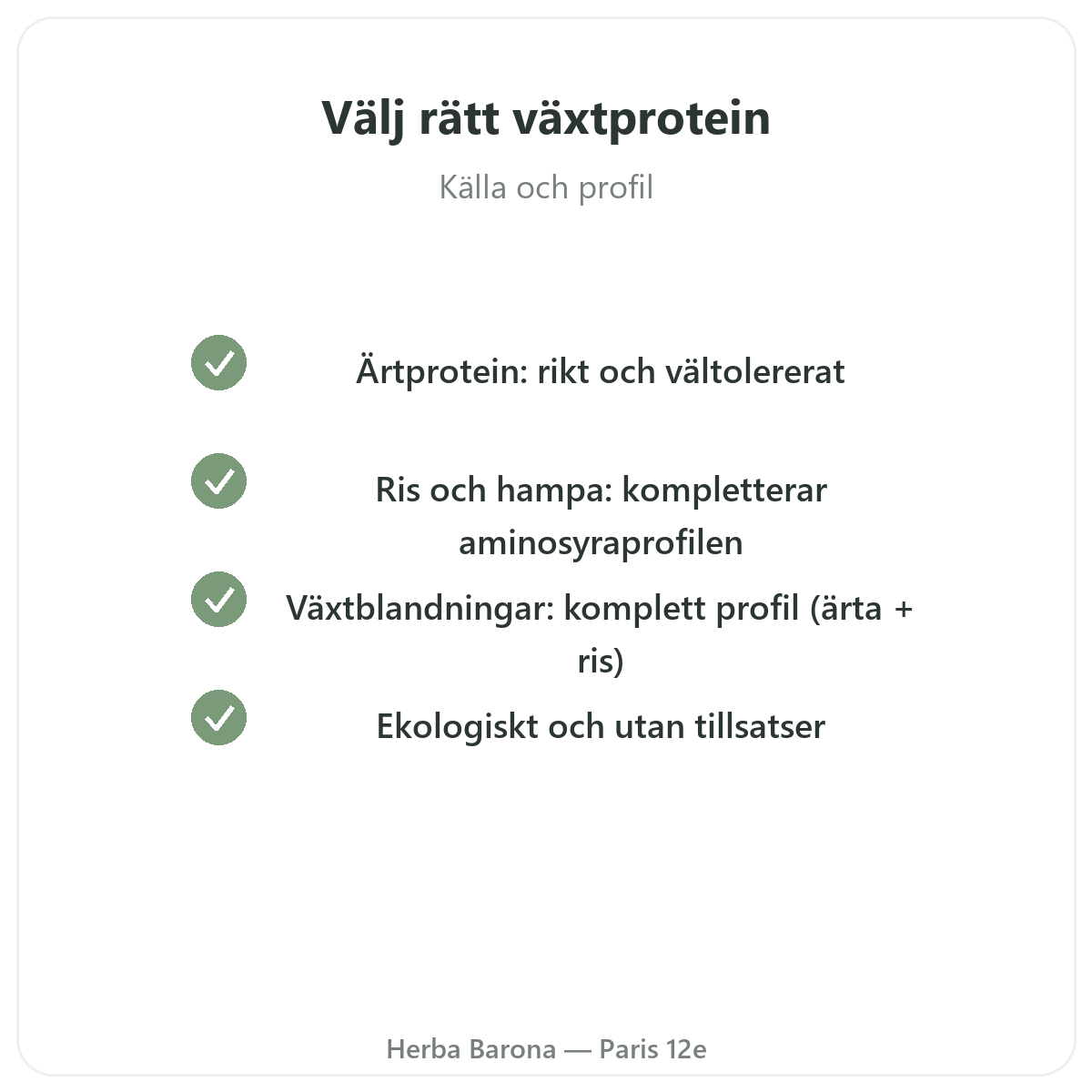 Växtprotein Paris - kvalitetslöften hos Herba Barona Paris 12e