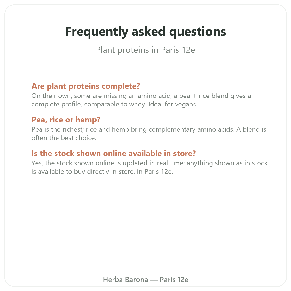 Frequently asked questions - plant proteins in Paris - Herba Barona Paris 12th
