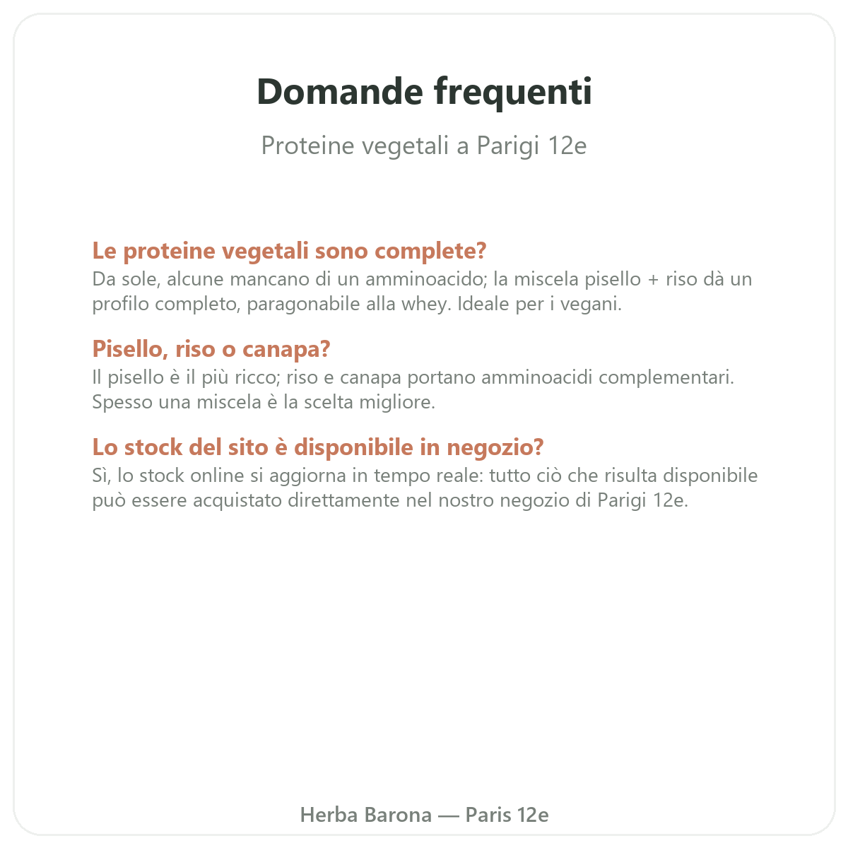 Domande frequenti Proteine vegetali a Parigi - Herba Barona Parigi 12e