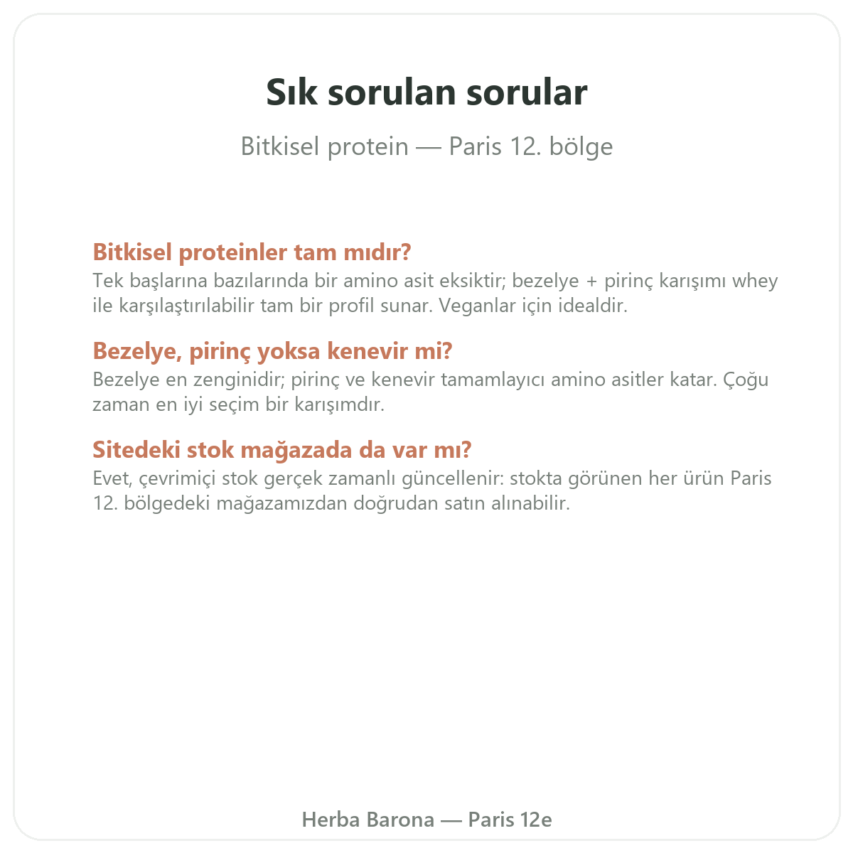 Paris’te bitkisel proteinler hakkında sıkça sorulan sorular - Herba Barona Paris 12. bölge