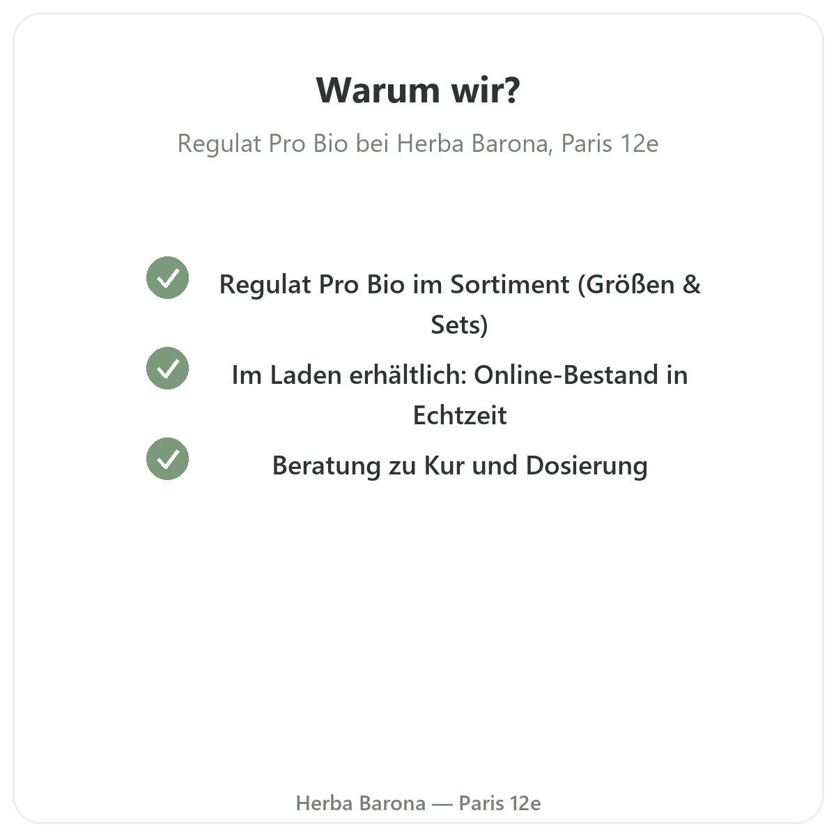 Warum Regulat Pro Bio in Paris bei Herba Barona Paris 12e kaufen