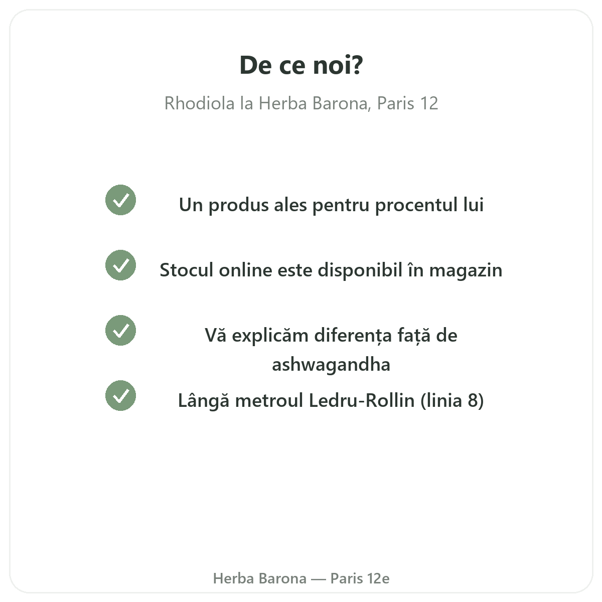 De ce să cumpărați rhodiola la Paris de la Herba Barona, Paris, arondismentul 12