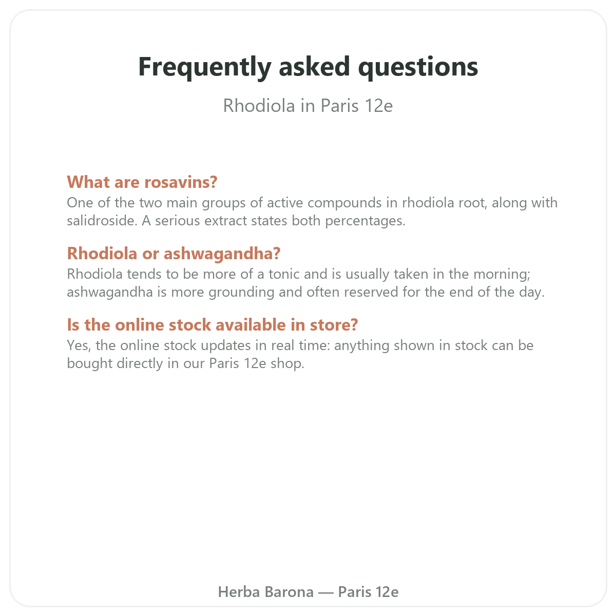 Frequently asked questions about Rhodiola in Paris - Herba Barona Paris 12e