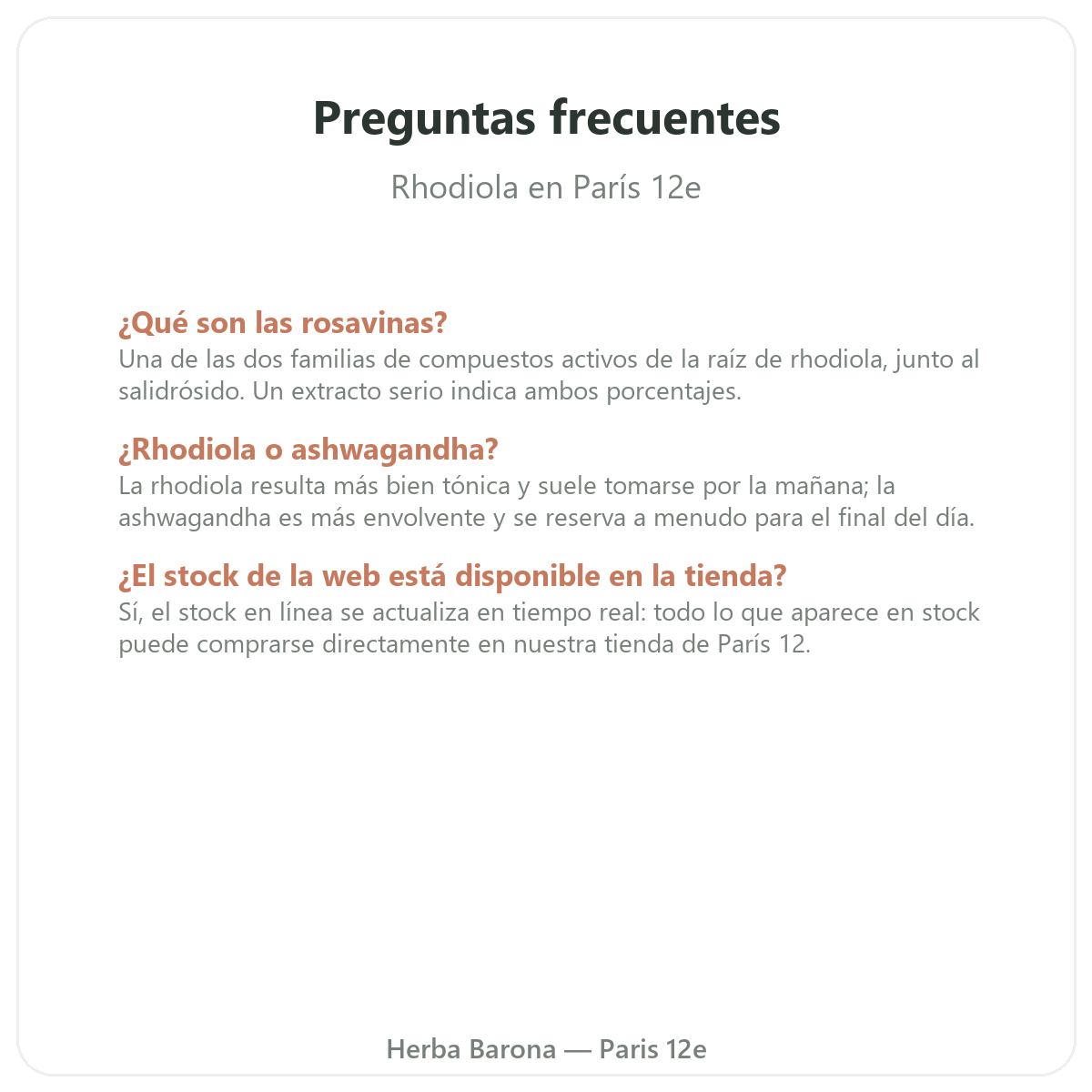 Preguntas frecuentes Rhodiola en París - Herba Barona París 12e