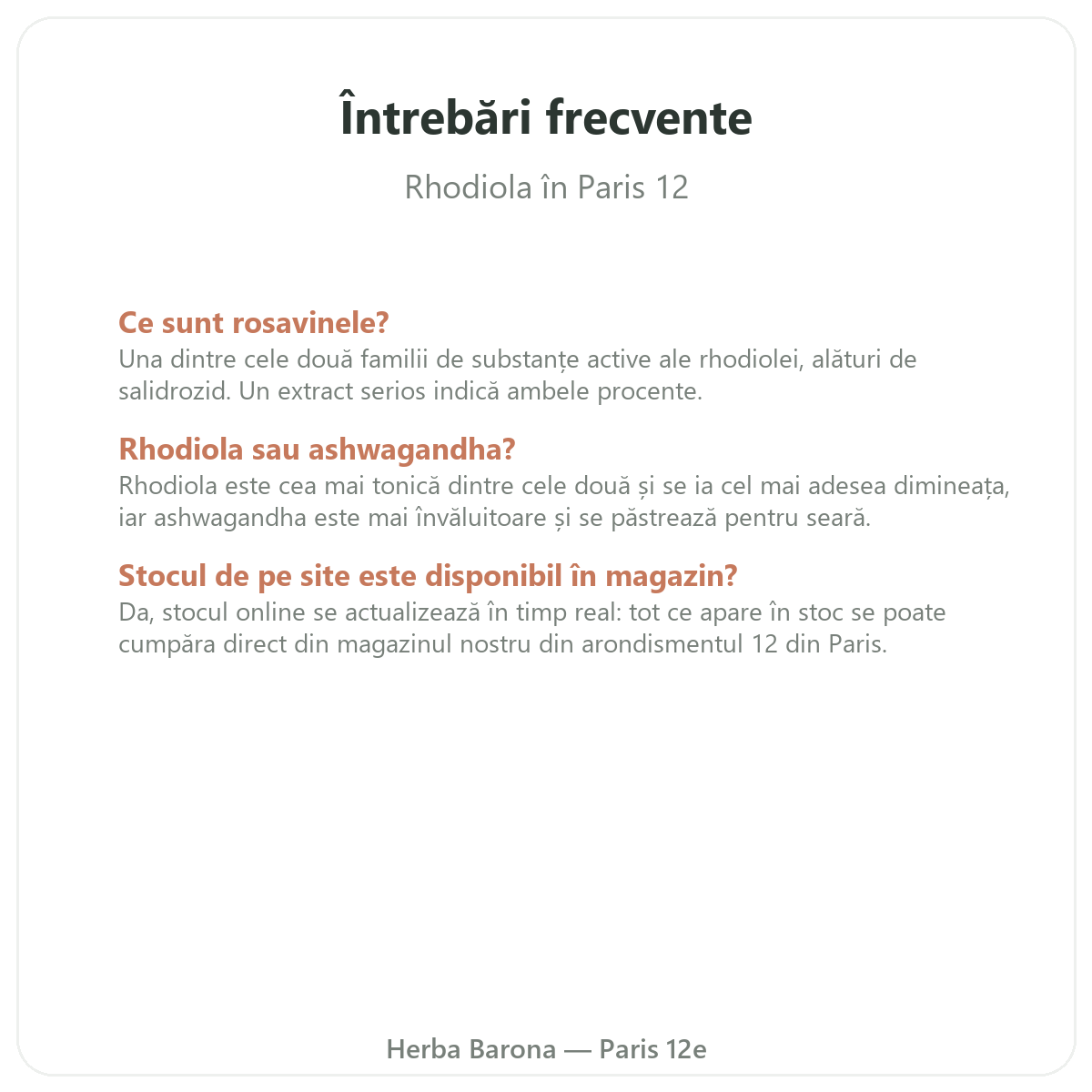 Întrebări frecvente despre rhodiola la Paris - Herba Barona, Paris, arondismentul 12