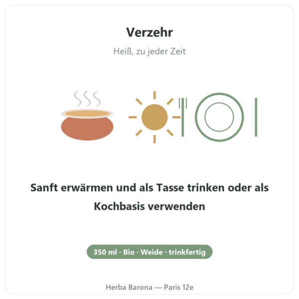 Bio-Rinderknochenbrühe – 350 ml – Jarmino Anwendung und Dosierung Paris Herba Barona