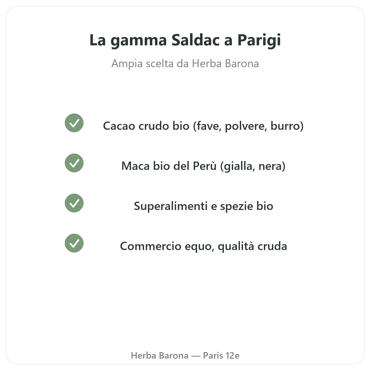 La gamme Saldac à Paris chez Herba Barona Paris 12e