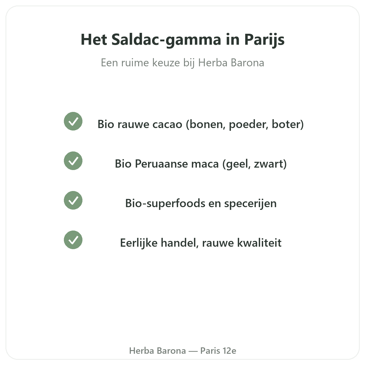 Het Saldac-assortiment in Parijs bij Herba Barona Parijs 12e