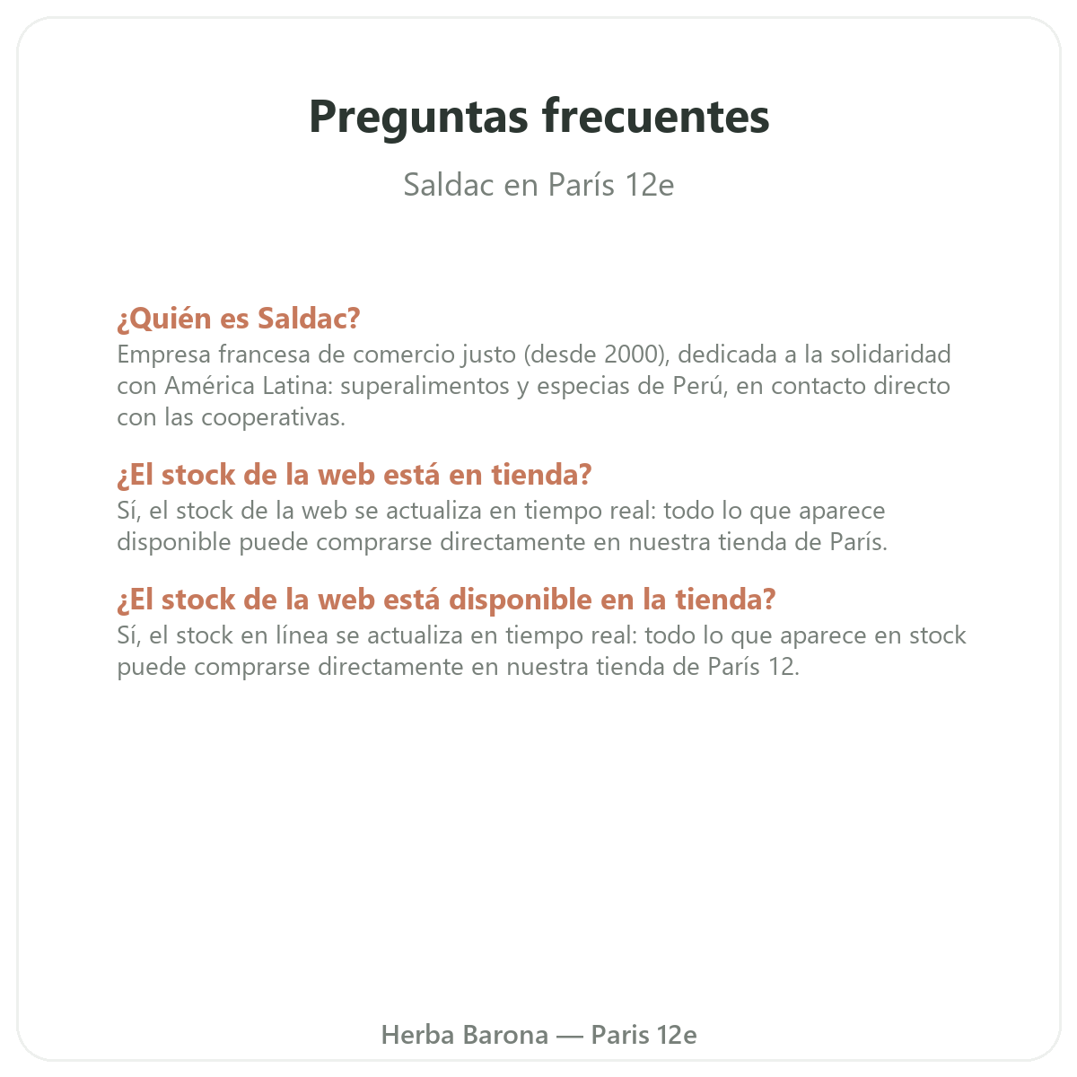 Preguntas frecuentes Saldac en París - Herba Barona París 12e