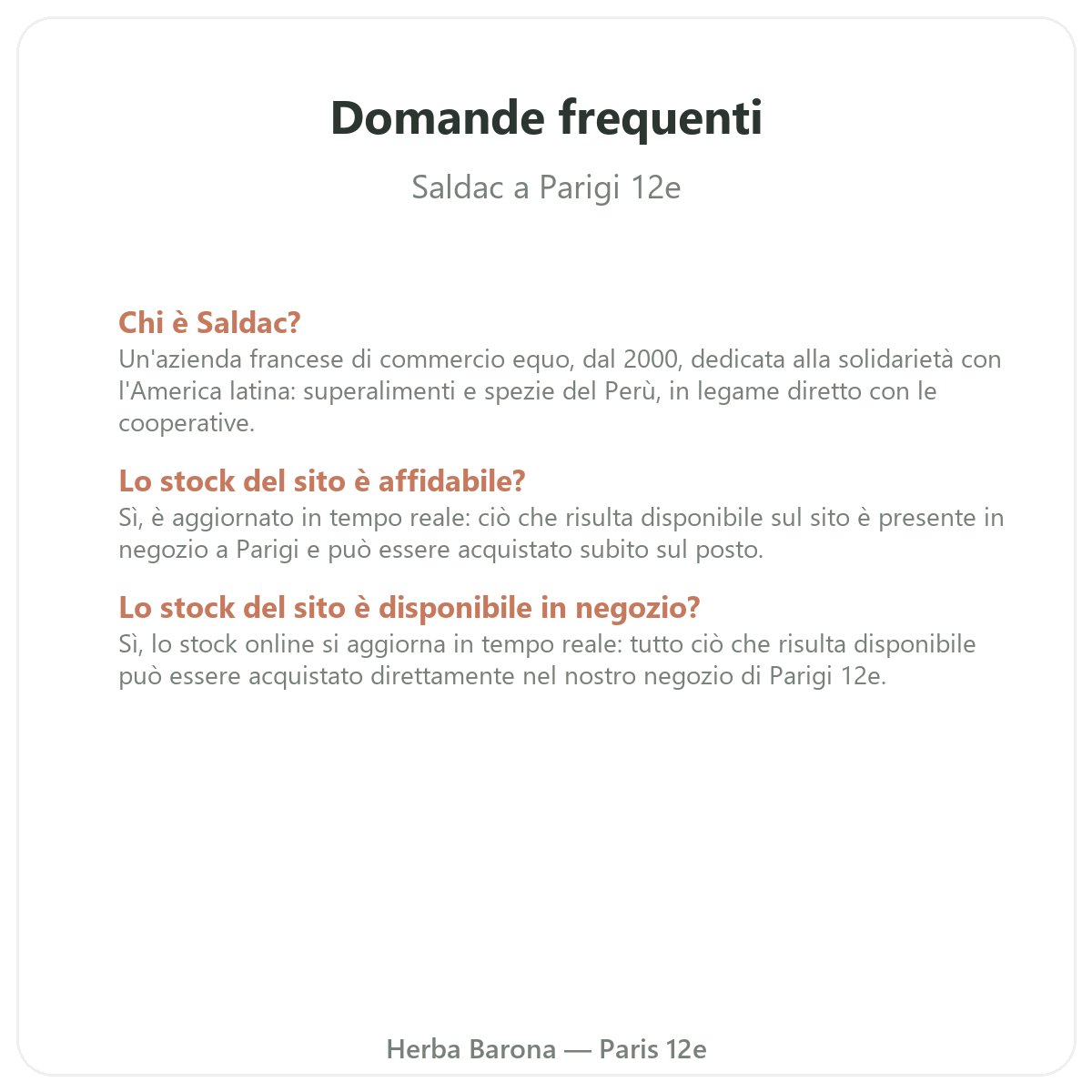 Questions frequentes Saldac a Paris - Herba Barona Paris 12e