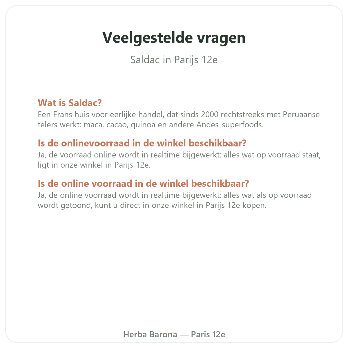 Veelgestelde vragen Saldac in Parijs - Herba Barona Parijs 12e