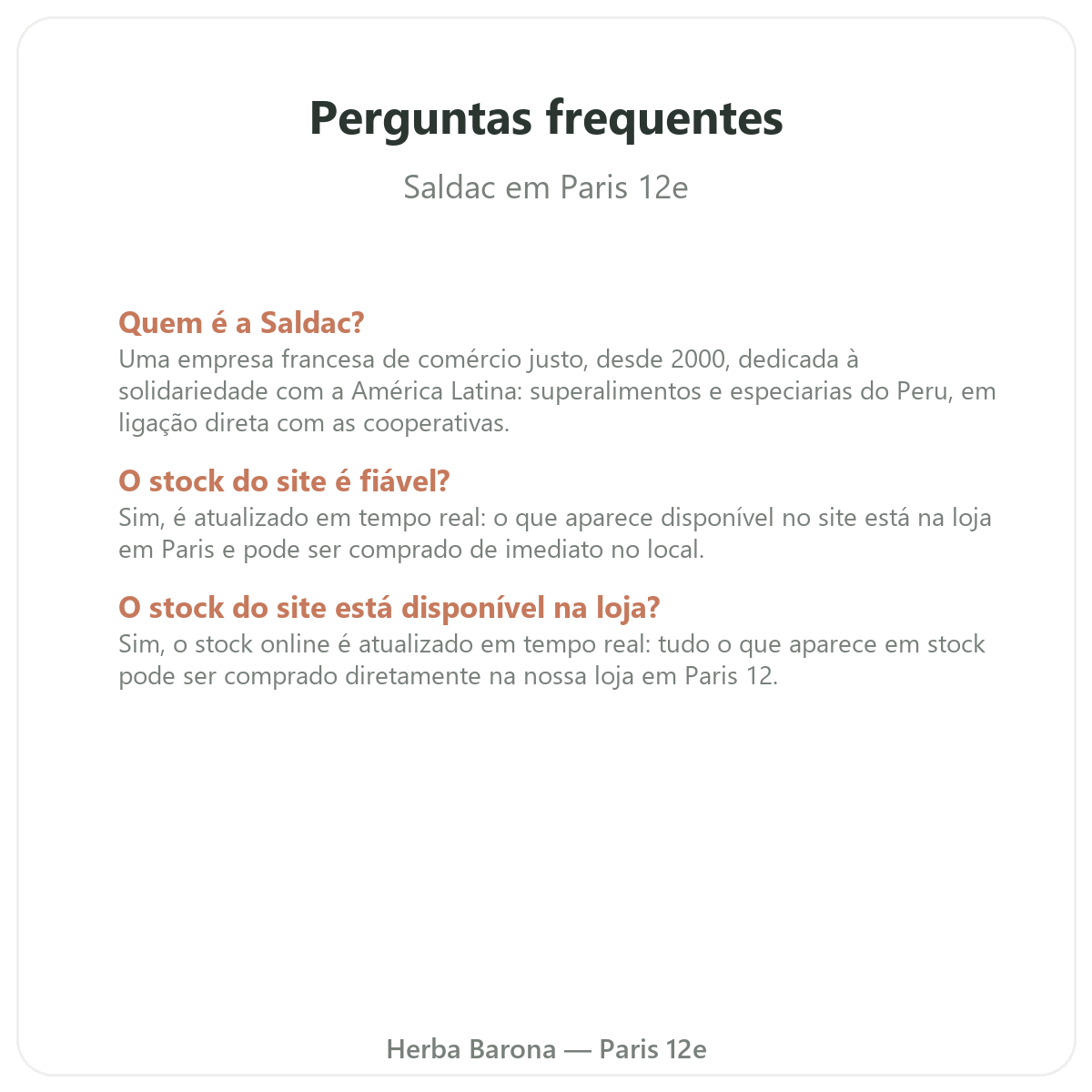 Perguntas frequentes Saldac em Paris - Herba Barona Paris 12e