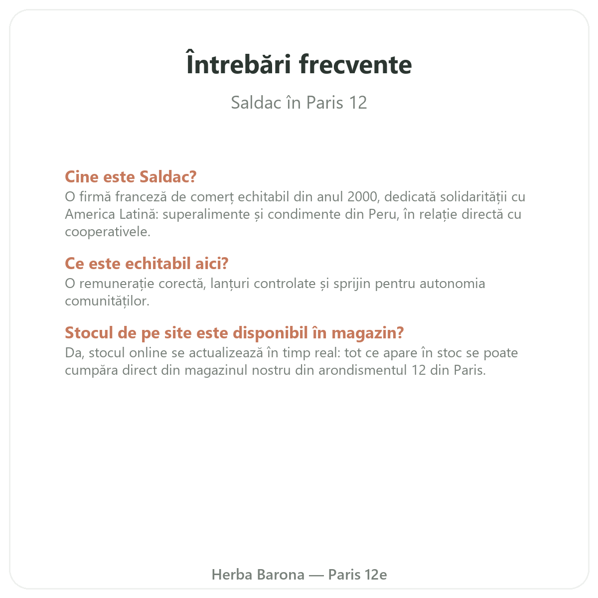 Întrebări frecvente Saldac la Paris - Herba Barona Paris, arondismentul 12