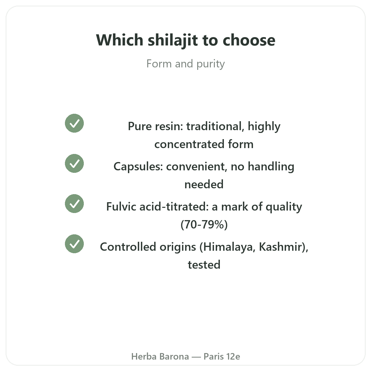 Shilajit resin in Paris - quality commitments at Herba Barona Paris 12th
