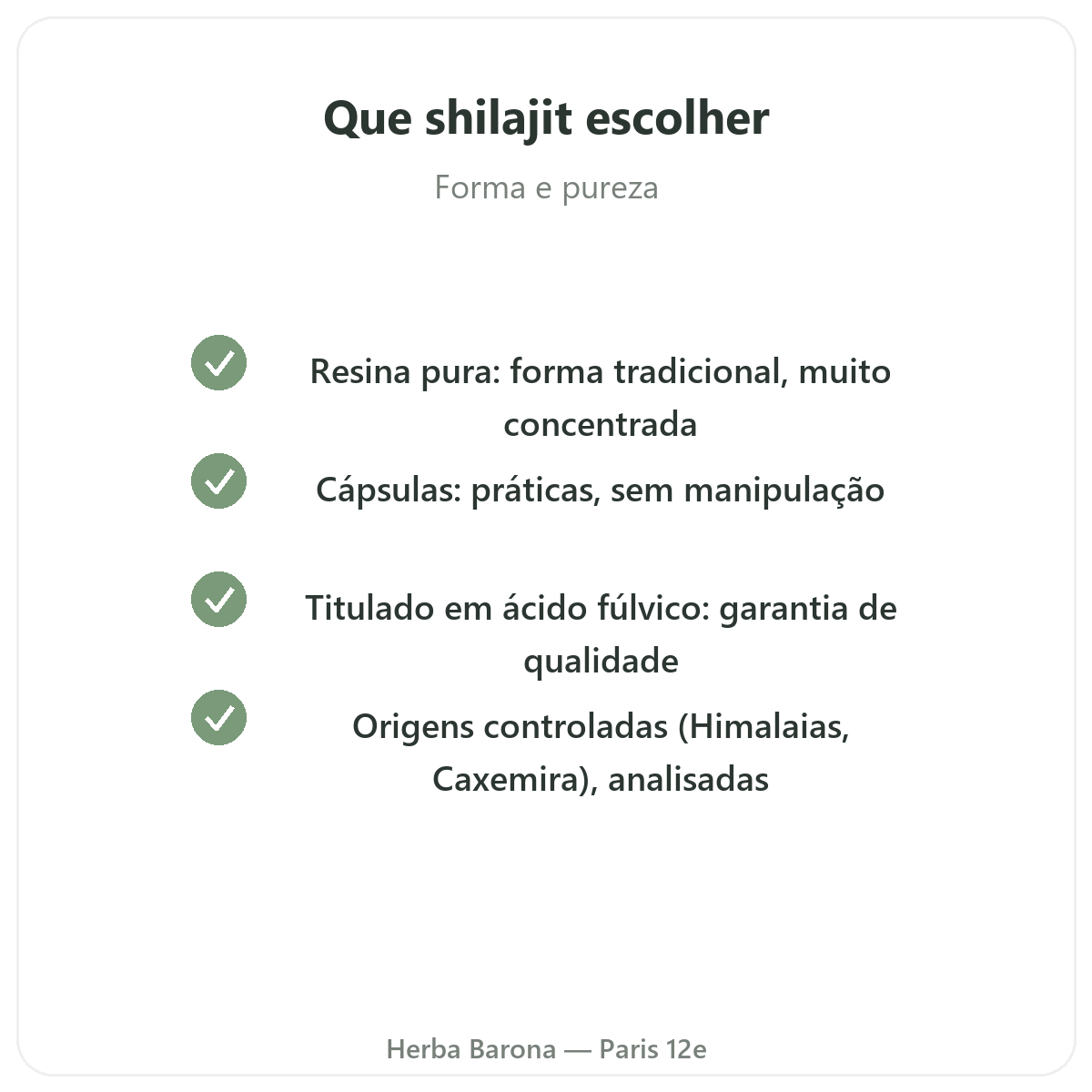 Shilajit resina Paris Paris - compromissos de qualidade na Herba Barona Paris 12e