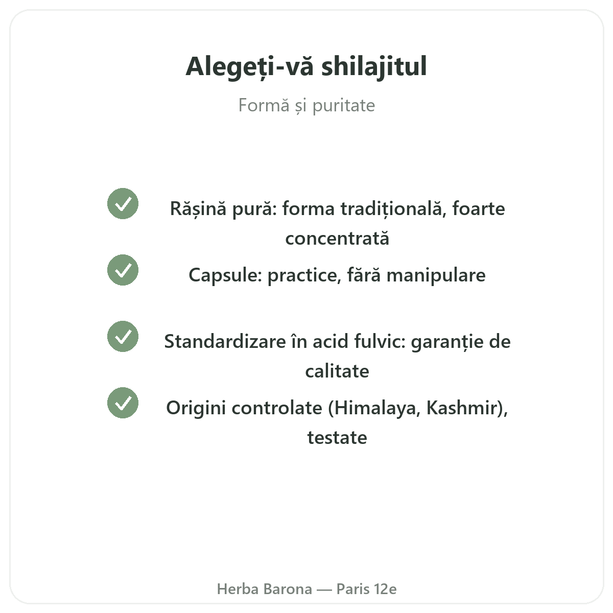Shilajit rasina Paris — angajamente de calitate la Herba Barona Paris 12e