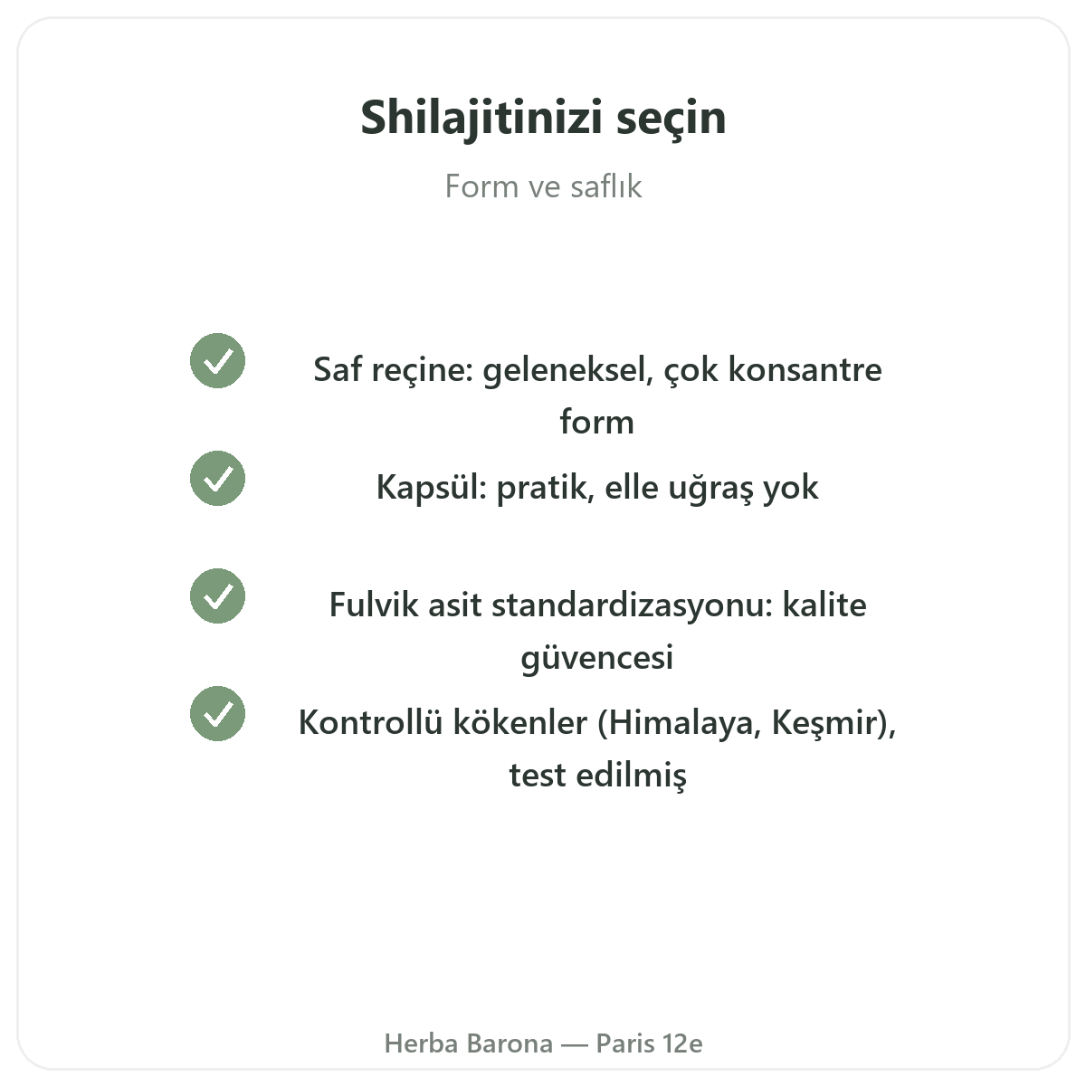Paris Shilajit reçinesi — kalite taahhütleri, Herba Barona Paris 12. bölge