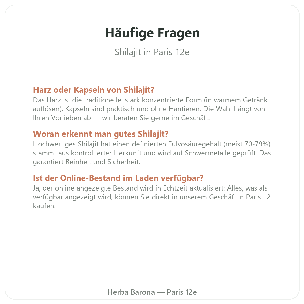 Häufige Fragen zu Shilajit-Harz in Paris - Herba Barona Paris 12e