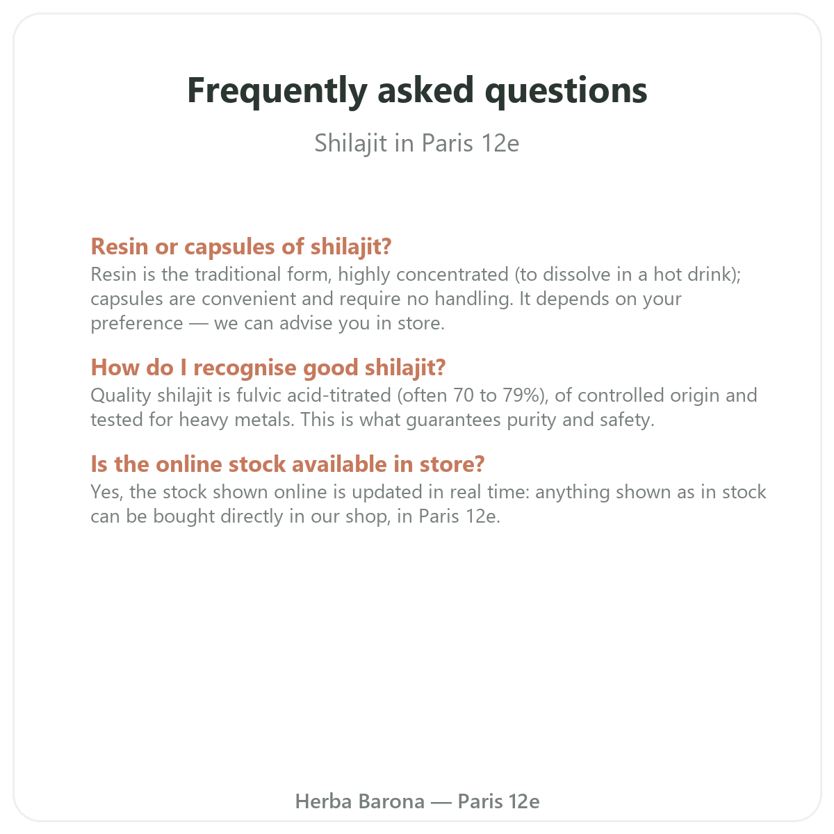 Frequently asked questions about shilajit resin in Paris - Herba Barona Paris 12th