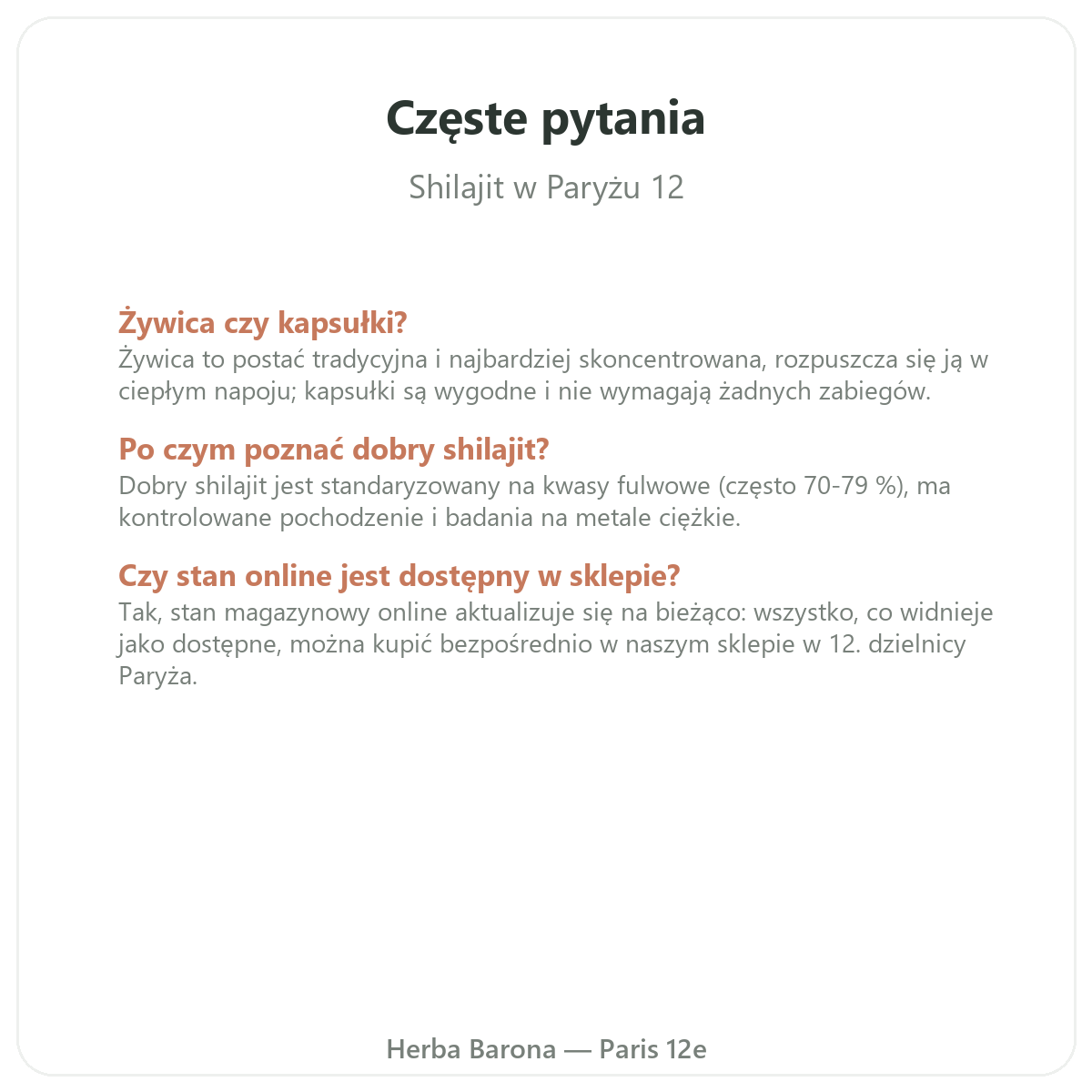 Najczęściej zadawane pytania — shilajit, Herba Barona