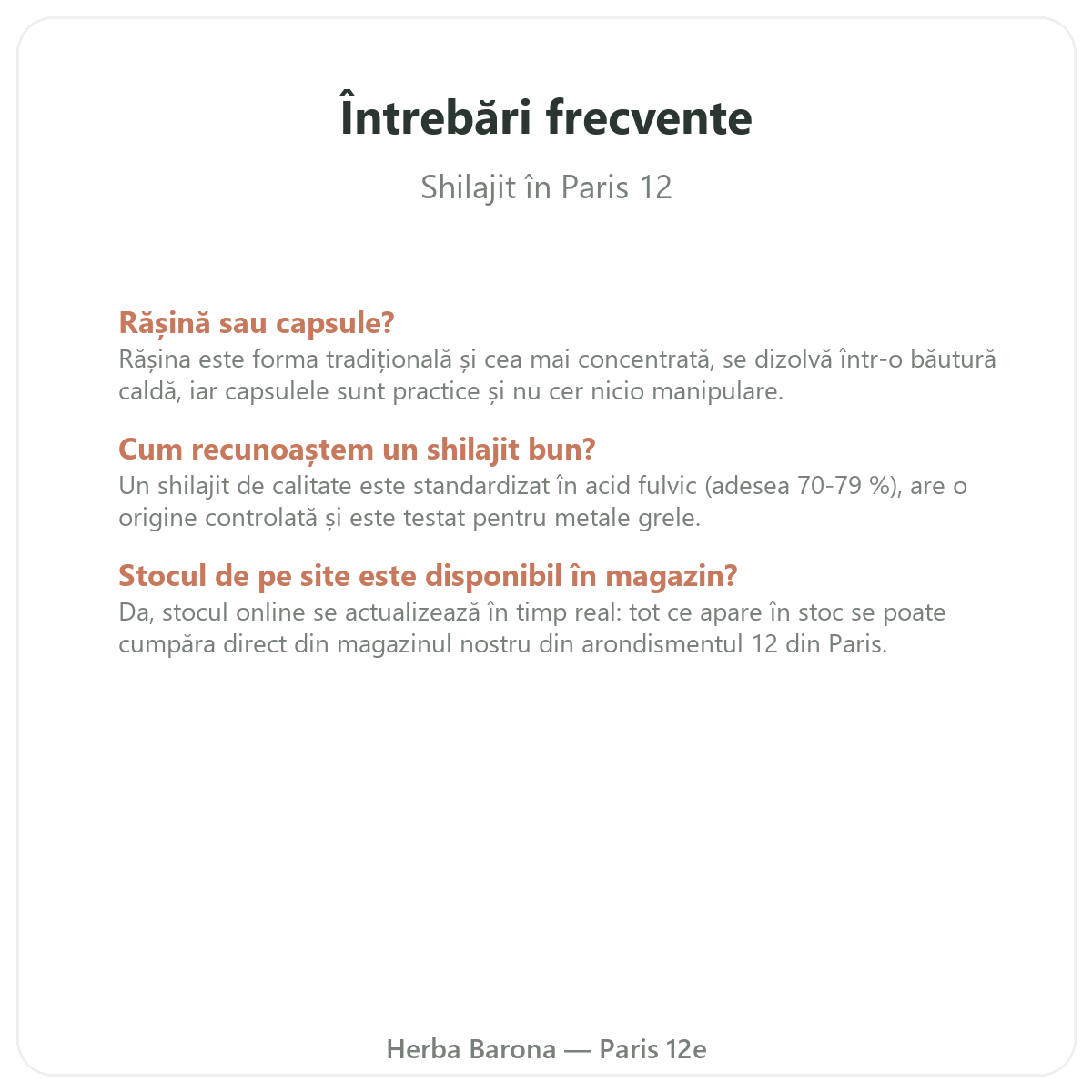 Întrebări frecvente Shilajit rasina Paris la Paris — Herba Barona Paris 12e