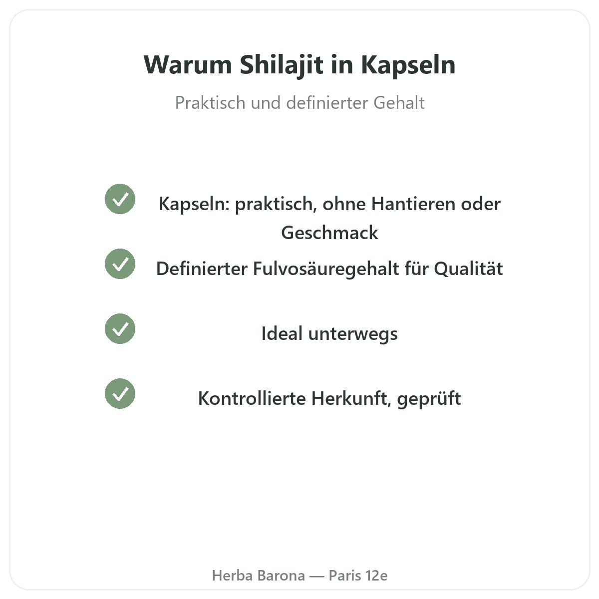 Shilajit Kapseln Paris - Qualitätsversprechen bei Herba Barona Paris 12e
