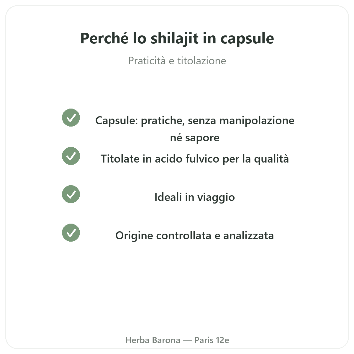 Shilajit capsule Parigi - impegni di qualità da Herba Barona Parigi 12e