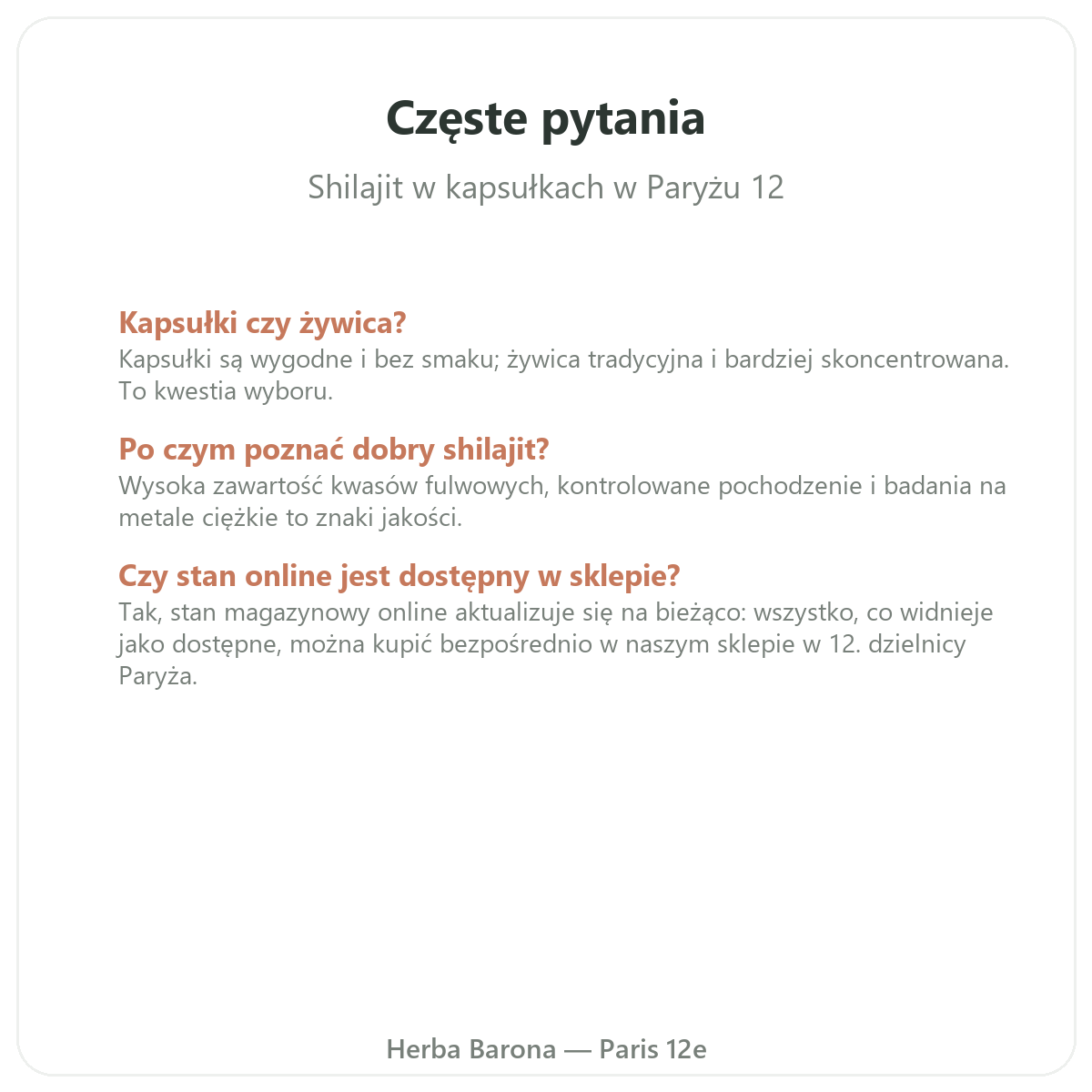 Najczęstsze pytania o shilajit w kapsułkach - Herba Barona, dostawa do Polski