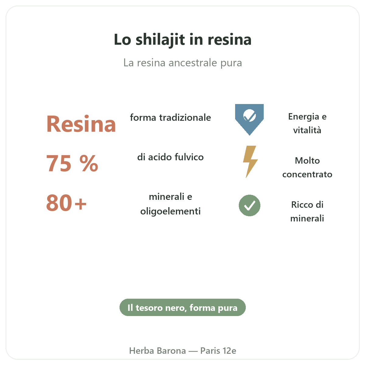 Shilajit in resina Parigi in breve - dati chiave da Herba Barona Parigi 12e