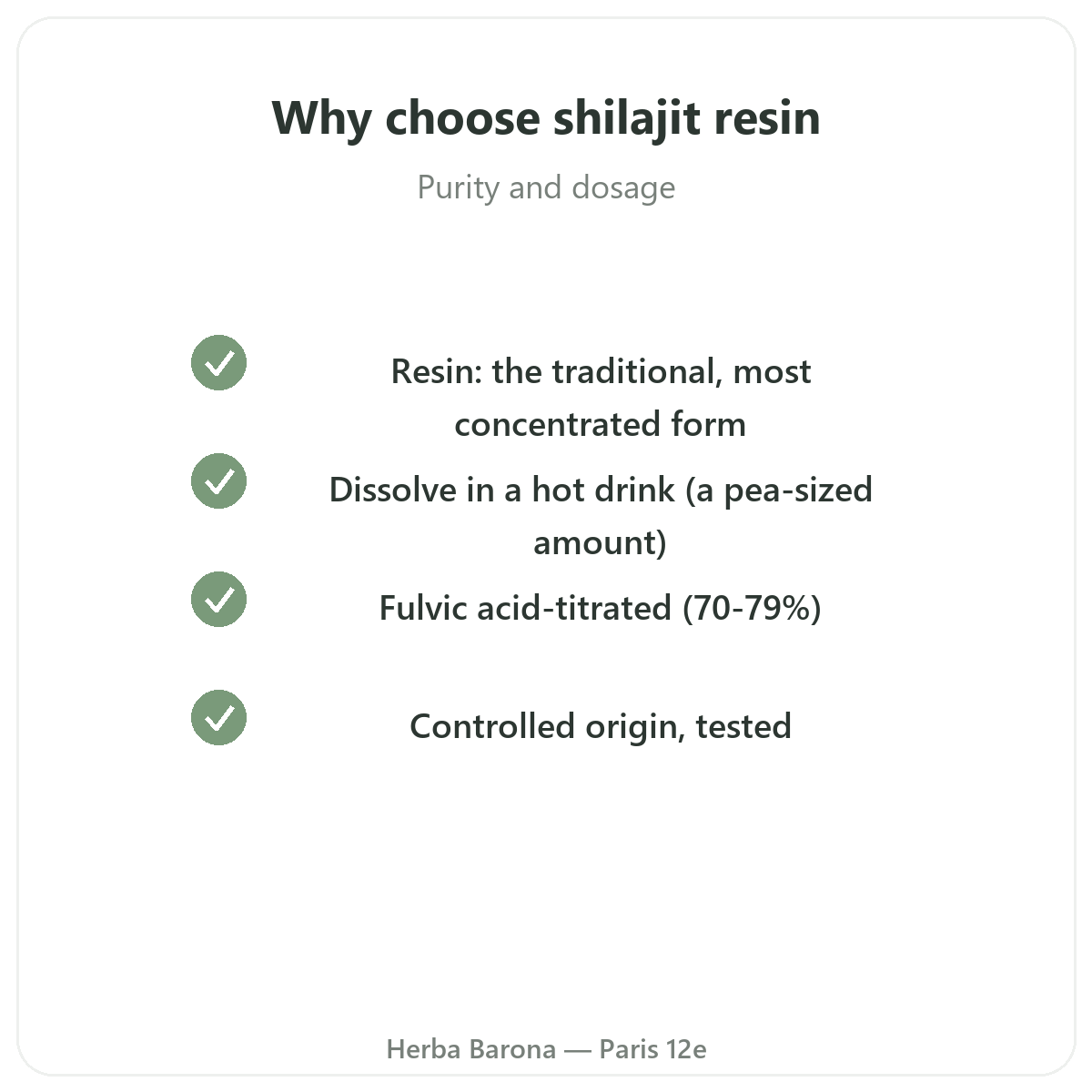 Shilajit resin in Paris - our quality commitments at Herba Barona Paris 12th