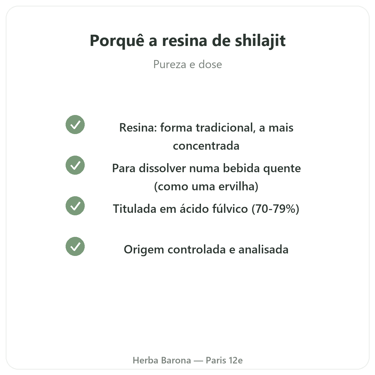 Shilajit em resina Paris - compromissos de qualidade na Herba Barona Paris 12e