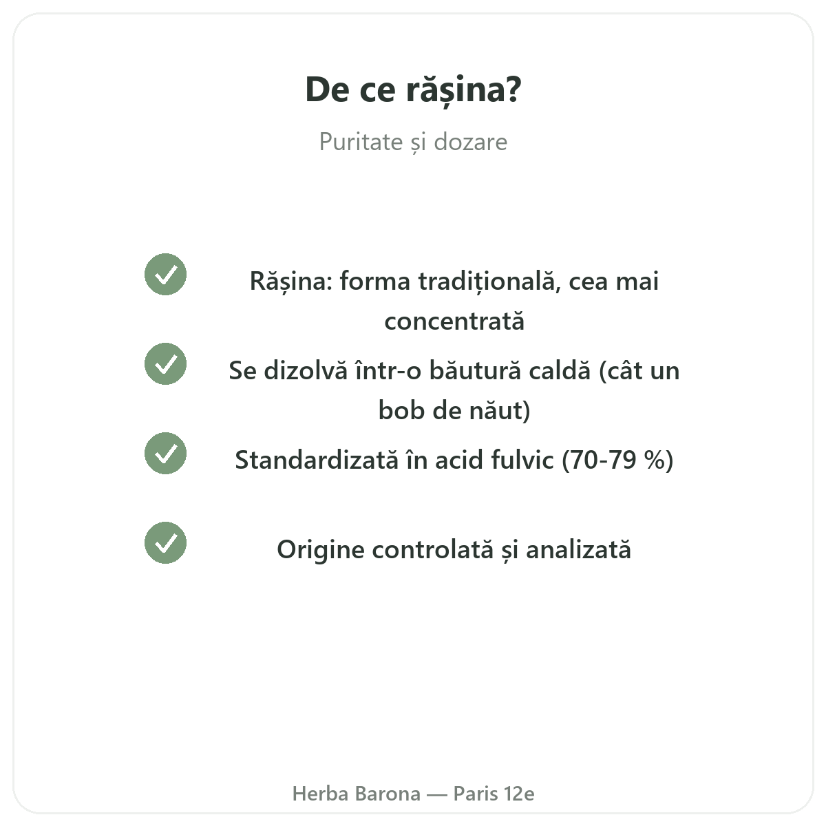 Rășină de shilajit Paris - angajamente de calitate la Herba Barona, Paris, arondismentul 12