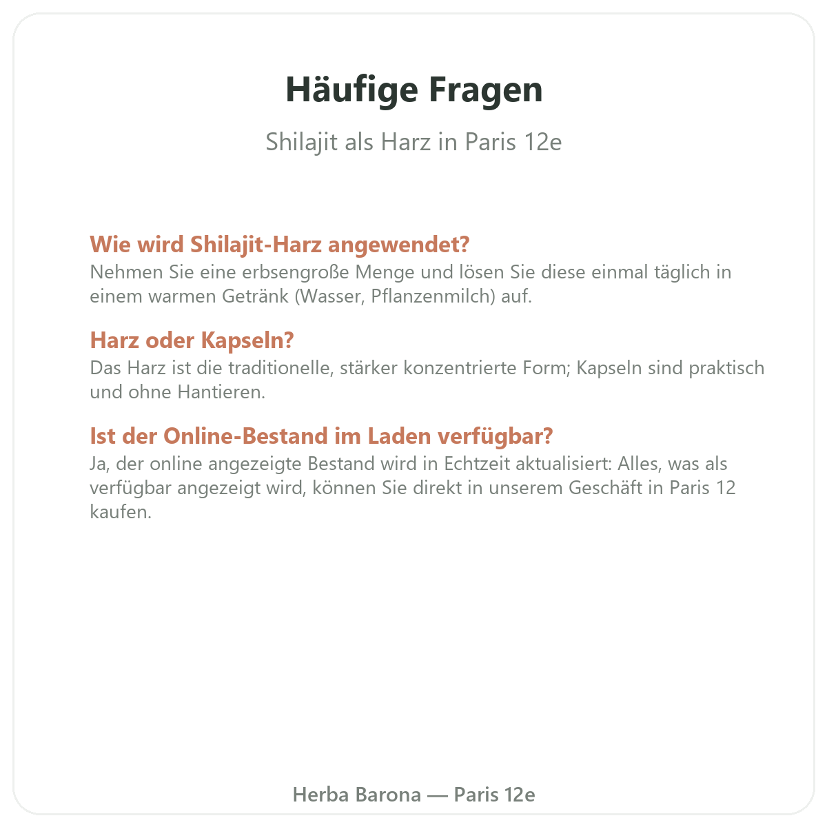 Häufige Fragen zu Shilajit als Harz in Paris - Herba Barona Paris 12e
