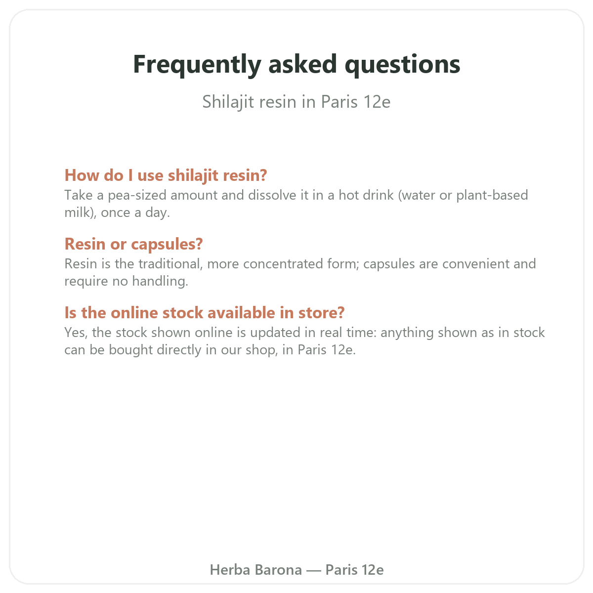 Frequently asked questions about Shilajit resin in Paris - Herba Barona Paris 12th