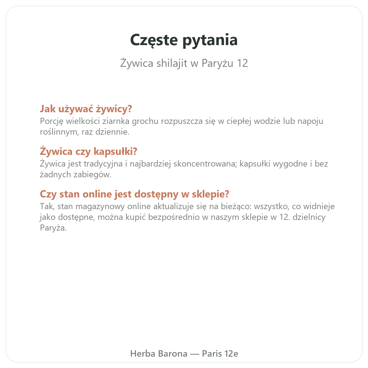 Najczęstsze pytania o żywicę shilajit - Herba Barona, Paryż 12