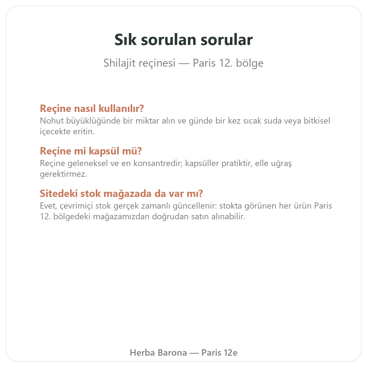 Paris’te reçine şilajit hakkında sıkça sorulan sorular - Herba Barona Paris 12. bölge