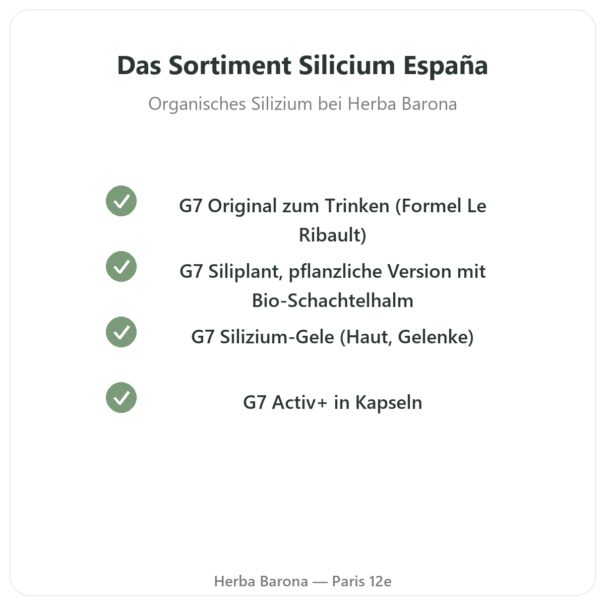 Das Silicium España Sortiment in Paris bei Herba Barona Paris 12e