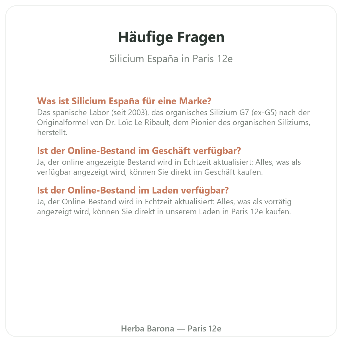 Häufige Fragen zu Silicium España in Paris - Herba Barona