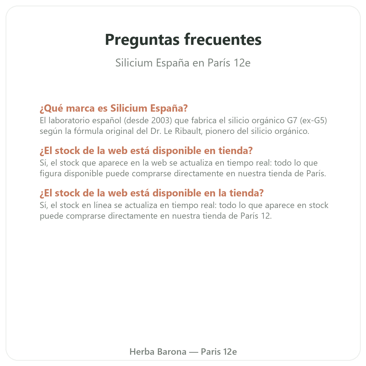 Preguntas frecuentes Silicium España en París - Herba Barona