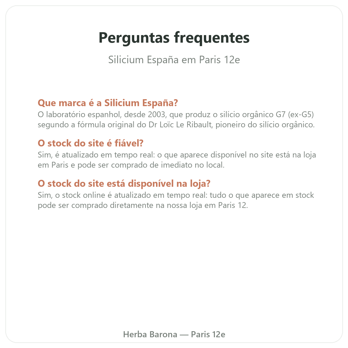 Perguntas frequentes Silicium España em Paris - Herba Barona