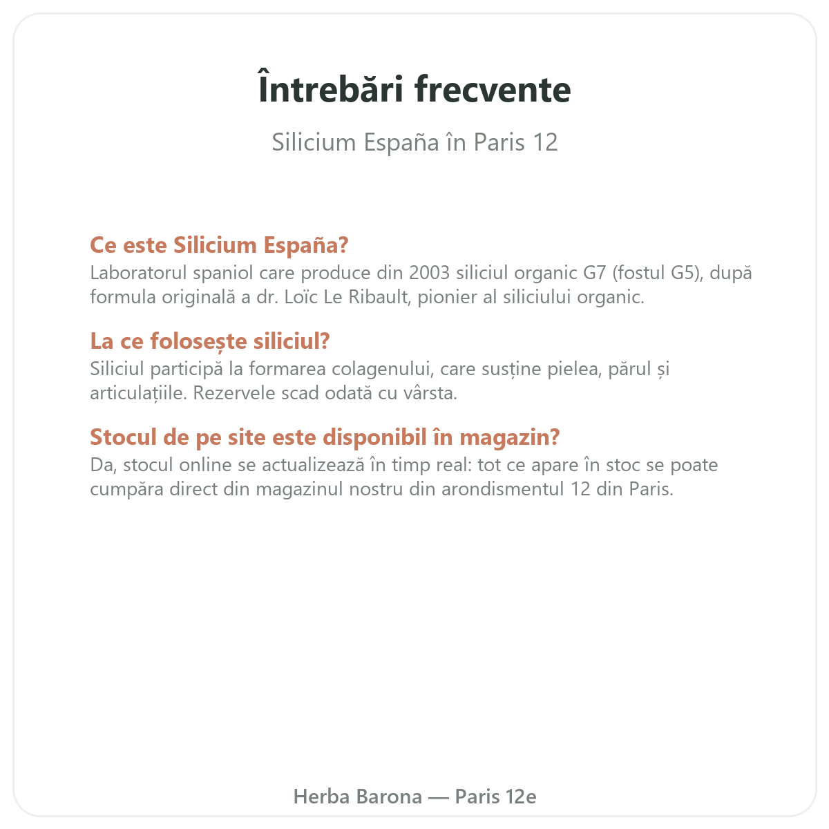 Întrebări frecvente despre Silicium España la Paris - Herba Barona